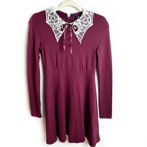 Killstar Charmed School dress crimson red spiderweb collar size: XS